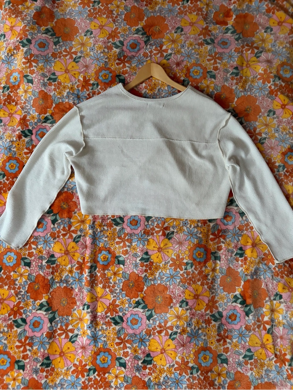 Urban outfitters Cropped Long-Sleeve Ribbed Top in Cream